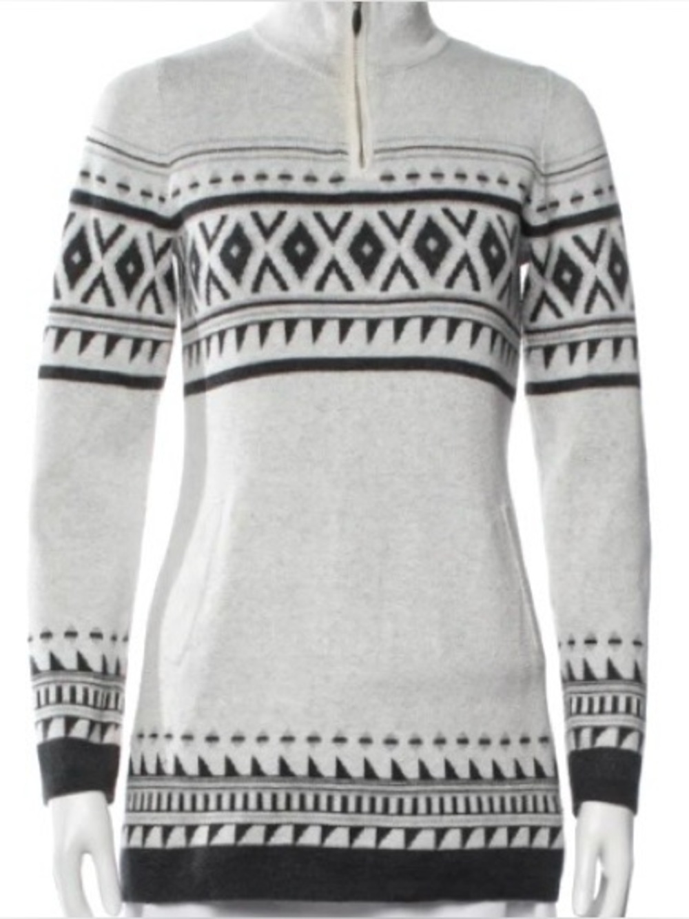 Cynthia Rowley Mock neck Quarter zip Sweater Gray Geometric print Nordic Size  S